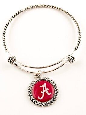 Alabama Crimson Tide Script A Silver Wire Bangle Bracelet